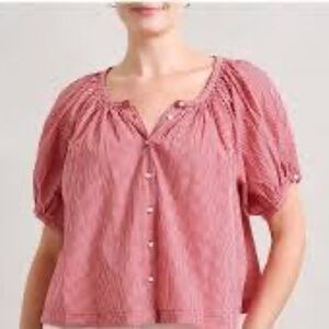 Cerise (cherry red) gingham Doen blouse